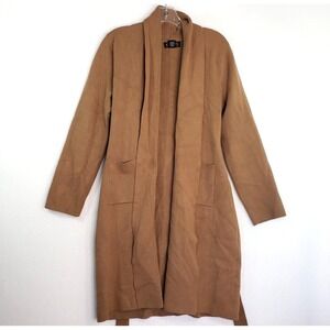 Nanette Lepore Duster Cardigan Womens M Belted Open Front Pockets Knit Tan Brown
